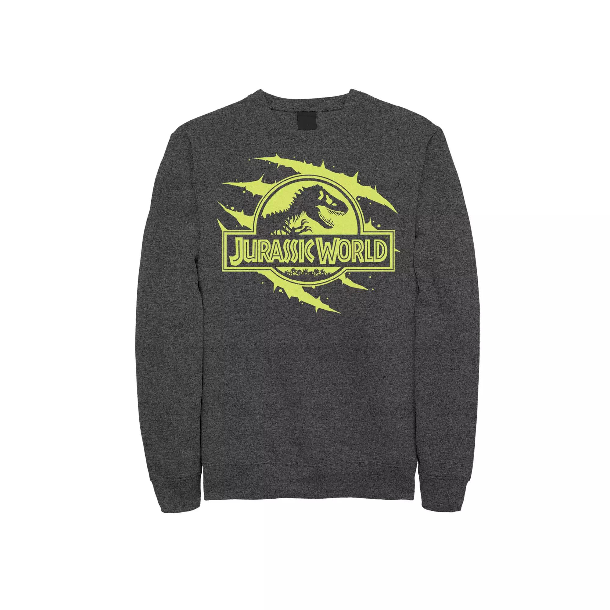 Men's Jurassic World Neon Slash T-Rex Fossil Logo Graphic Fleece Pullover, Size: XXL, Grey Heather Product Image