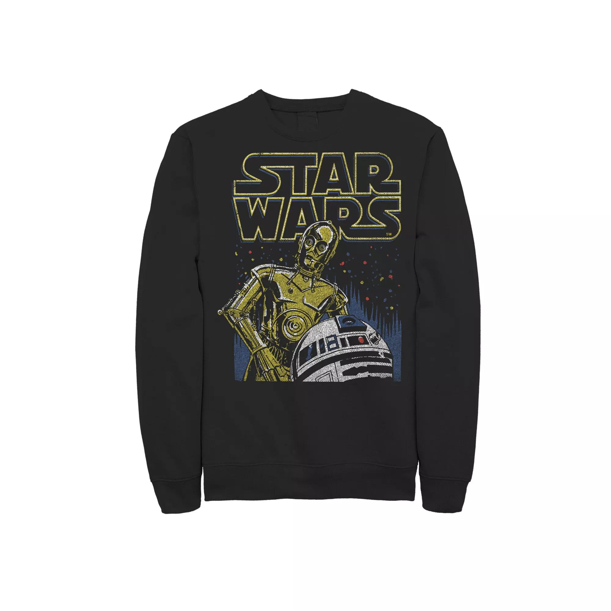 Men's Star Wars R2-D2 And C-3PO Title Logo Poster Sweatshirt, Size: Large, Black Product Image