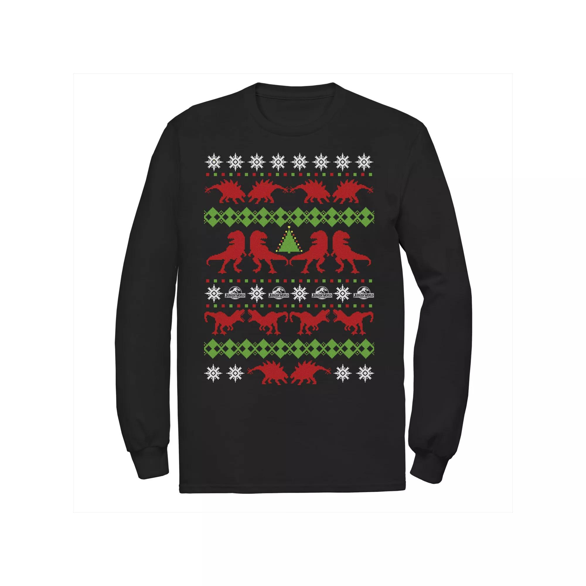 Men's Jurassic World Dino Ugly Holiday Sweater Long Sleeve Graphic Tee,  Product Image