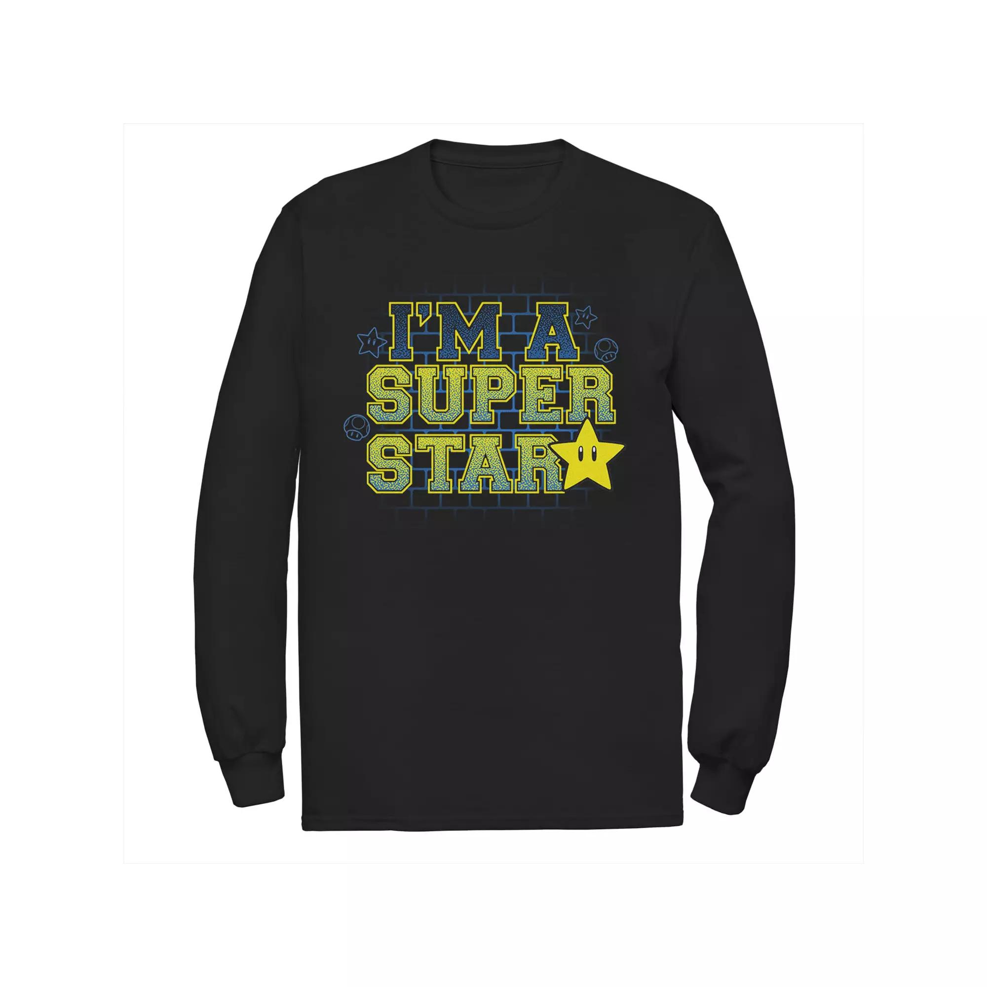 Big & Tall Nintendo Super Mario Bros I'm a Super Star Long Sleeve, Men's,  Product Image