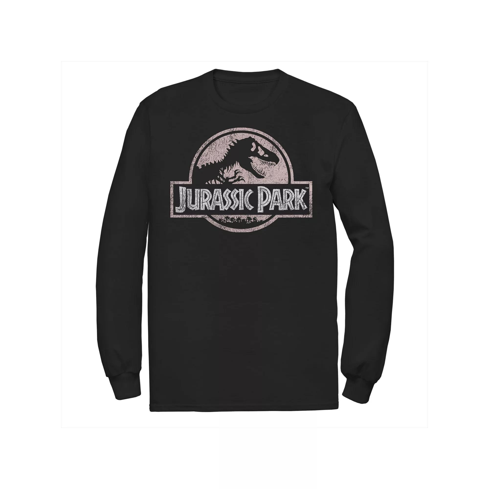 Mens Jurassic Park Peach Distressed Logo Long Sleeve Graphic Tee Product Image