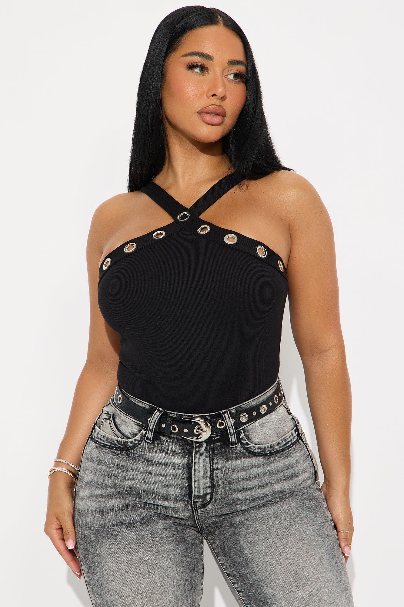 Resist Me Grommet Y-Neck Bodysuit - Black Female Product Image