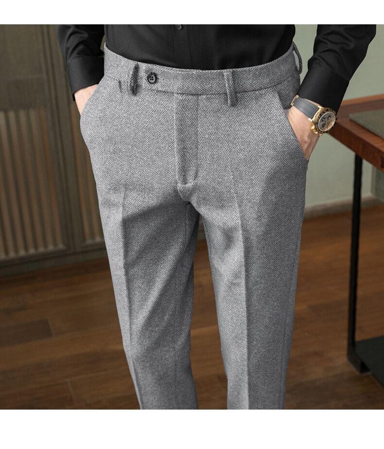 Mid Rise Herringbone Cropped Tapered Dress Pants Product Image