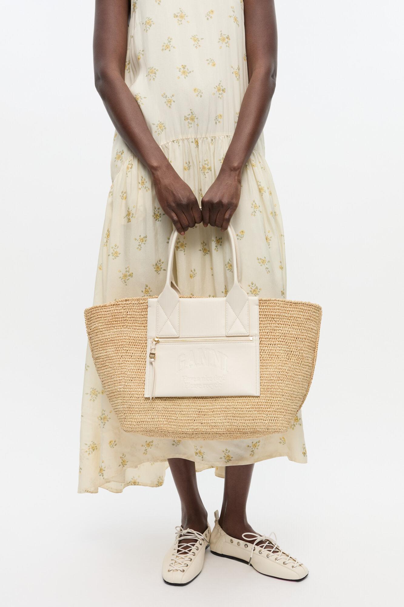 Ivory Medium Raffia Tote Product Image