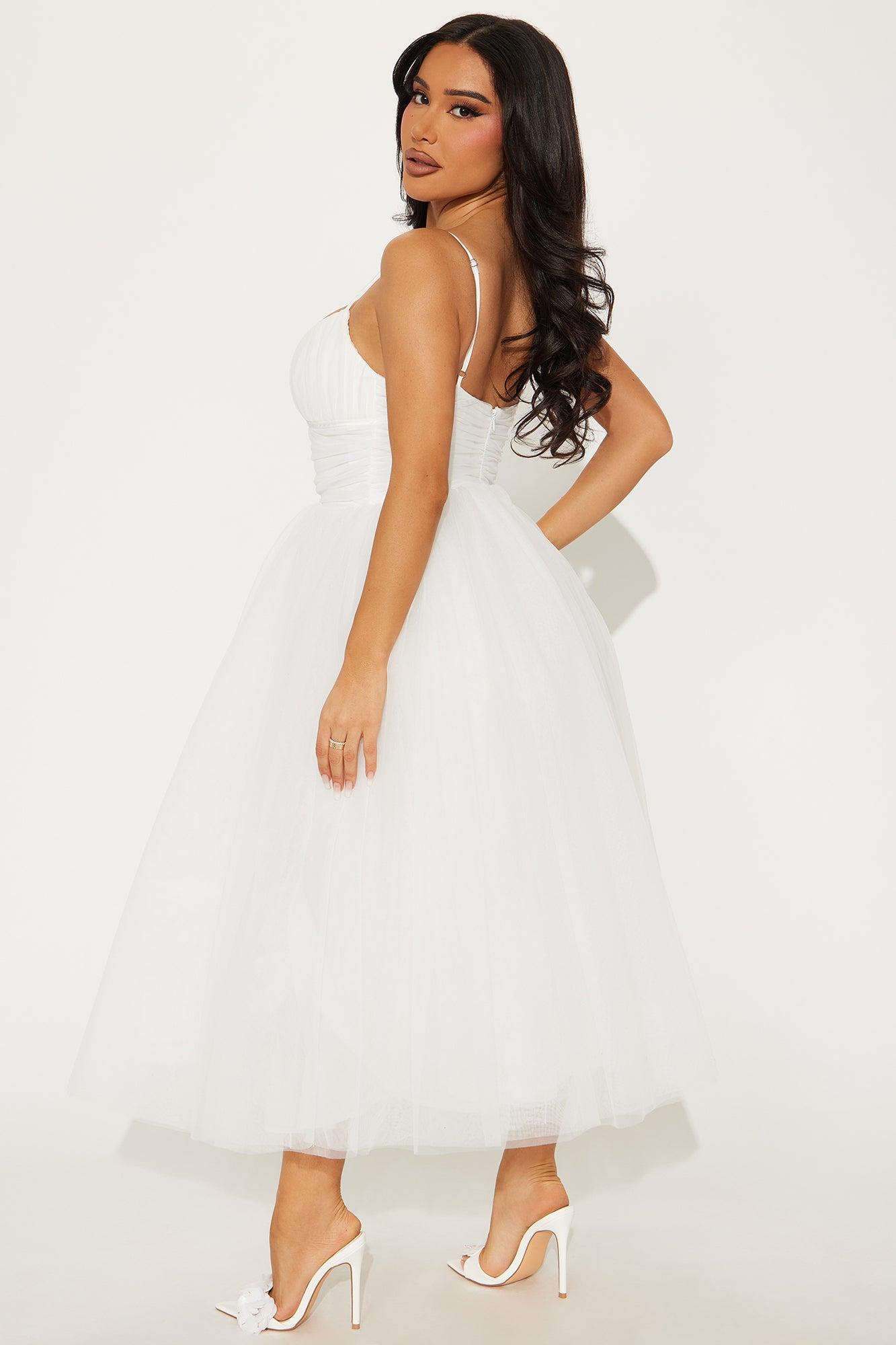 In The Moment Tulle Midi Dress - White Product Image