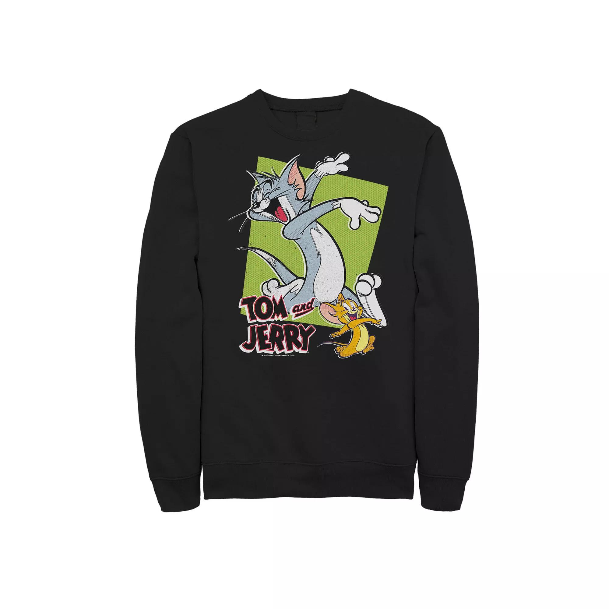 Big & Tall Tom and Jerry Retro Style Green Box Portrait Graphic Fleece, Men's,  Product Image