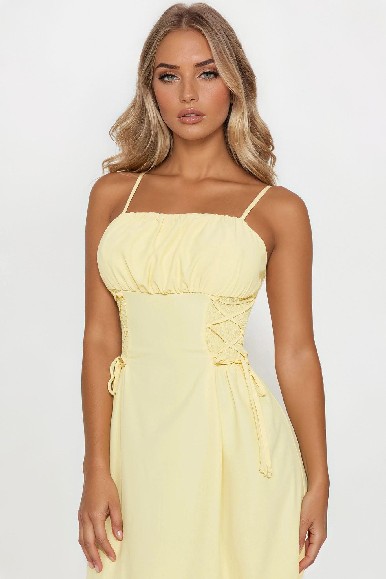 Kaliah Lace Up Midi Dress - Yellow Female Product Image