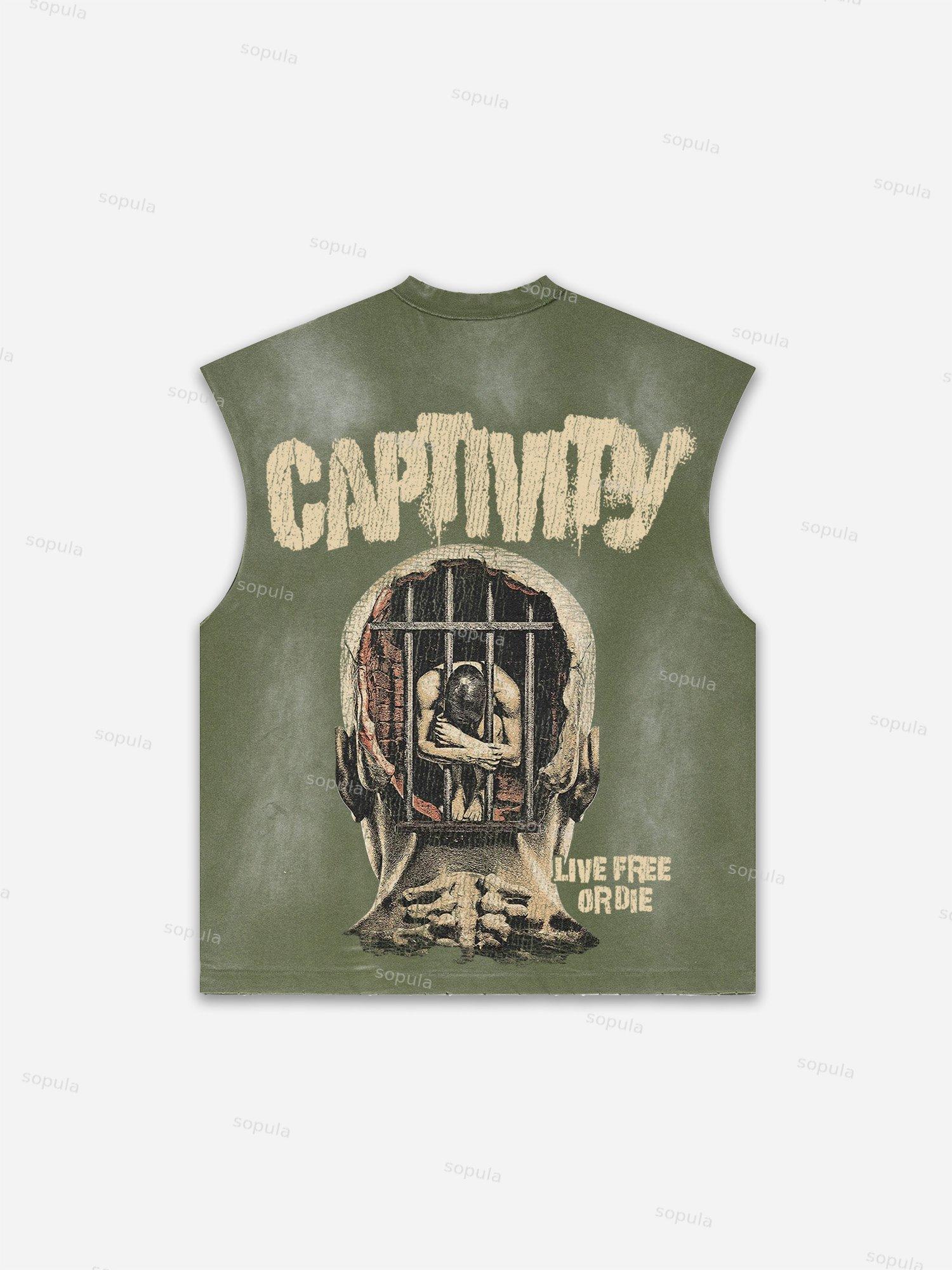 Captivity Live Free Or Die Print Distressed Tank Top Product Image