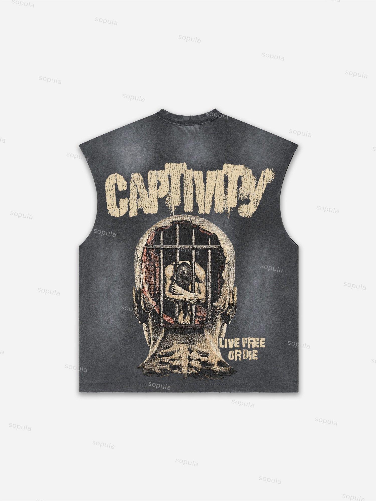 Captivity Live Free Or Die Print Distressed Tank Top Product Image