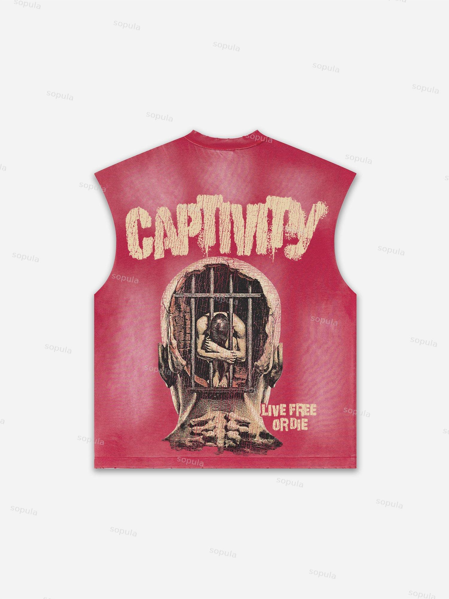 Captivity Live Free Or Die Print Distressed Tank Top Product Image