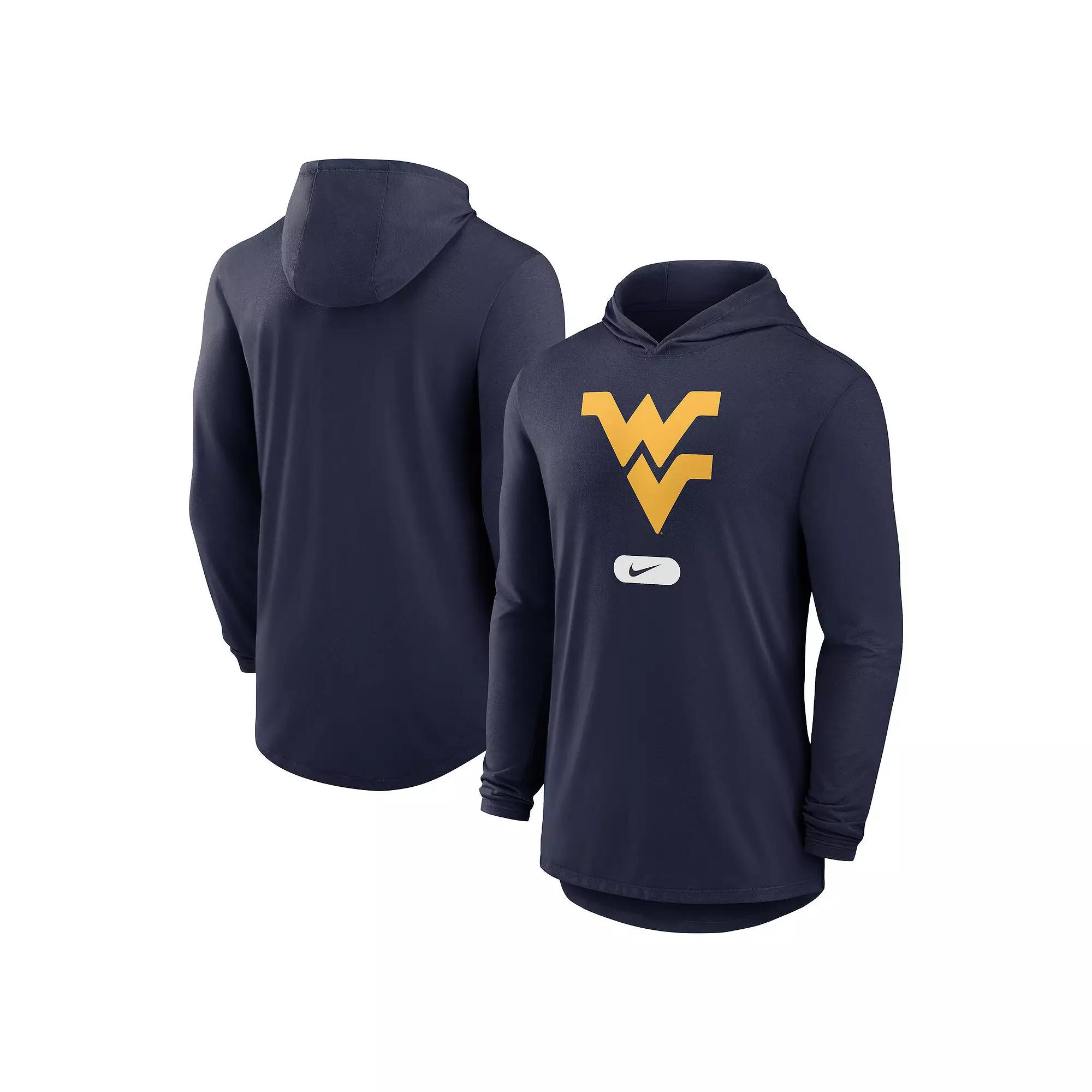 Men's Nike Navy West Virginia Mountaineers Lightweight Performance Long Sleeve Hoodie T-Shirt,  Product Image