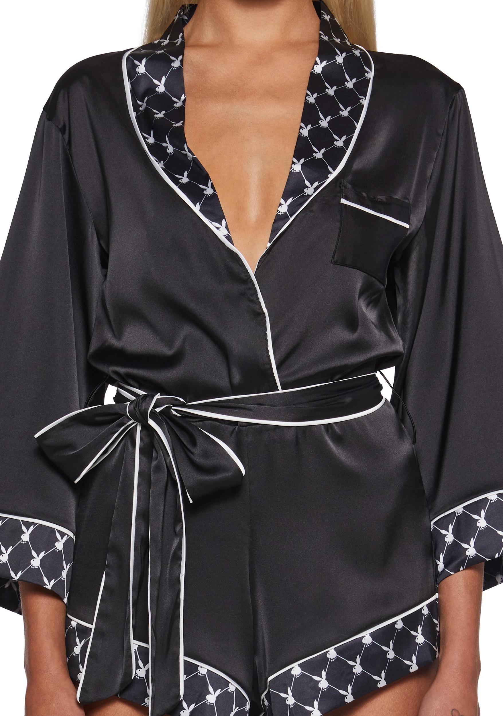 Womens Sexy Playboy Bunny Smoke Lounge Romper - Black Product Image