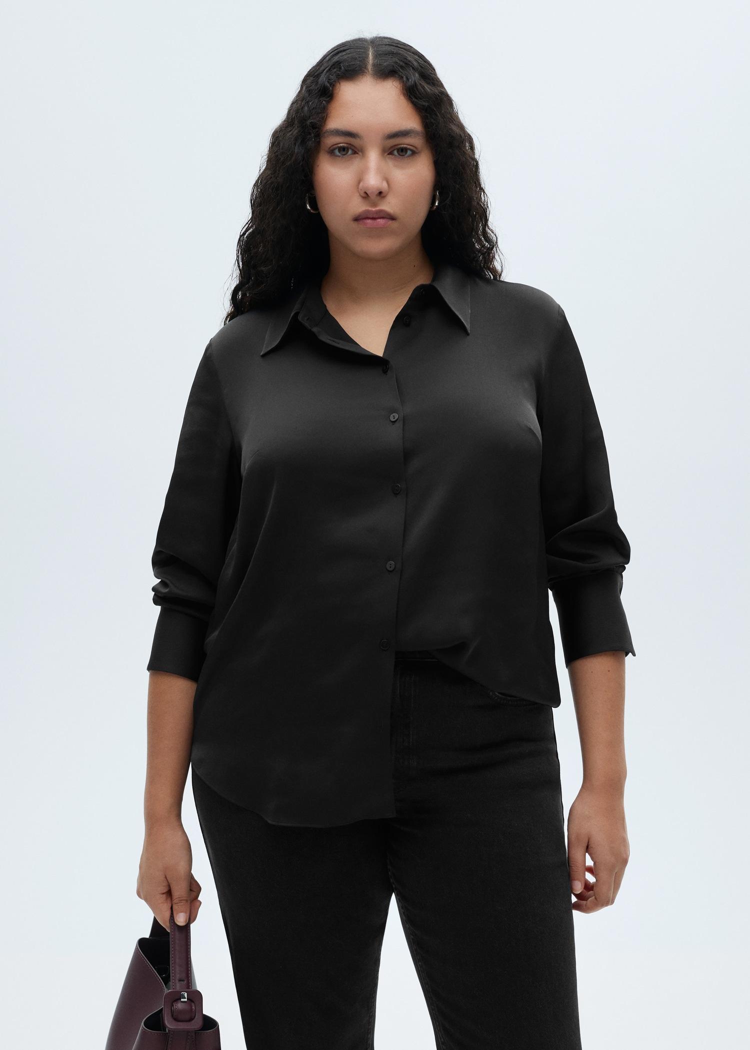 Satin finish flowy shirt - Women | MANGO USA Product Image