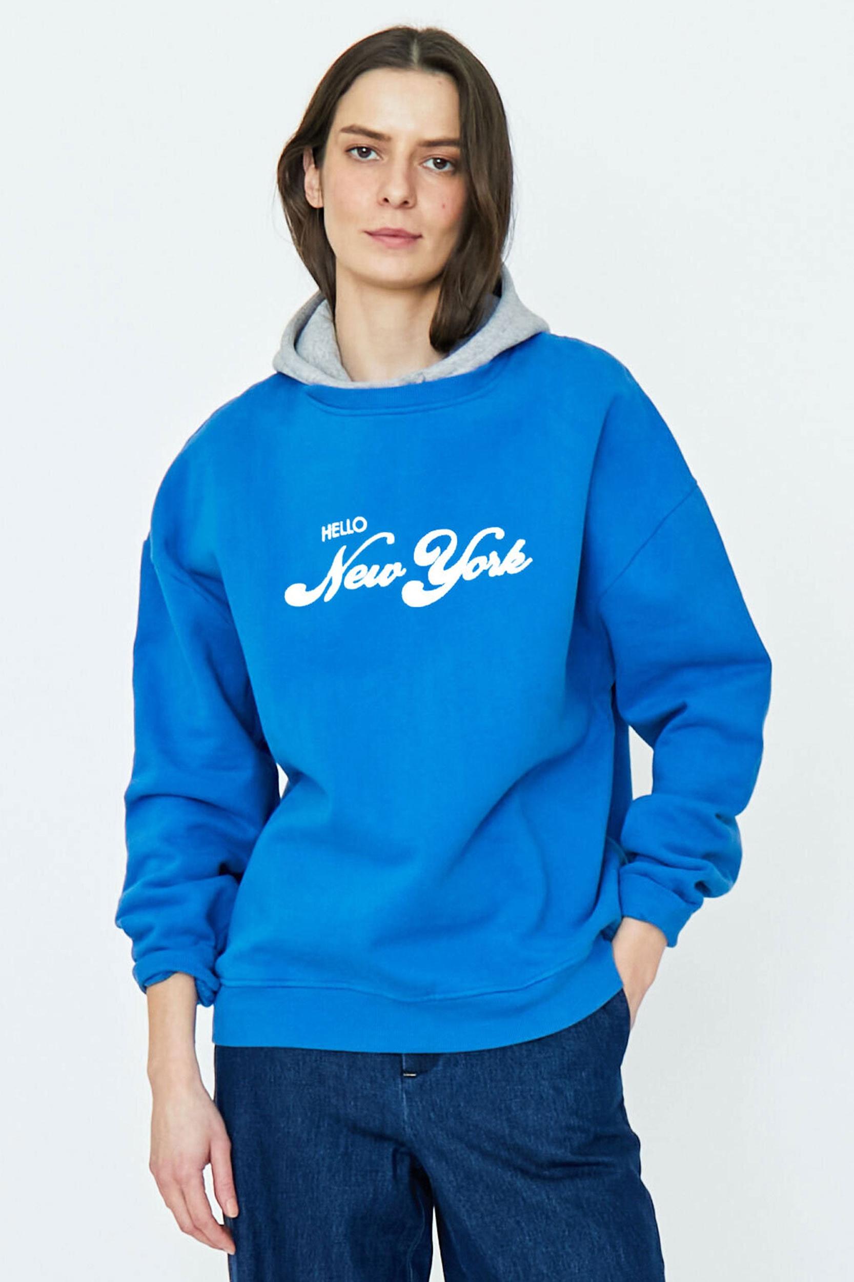 The Oversized Hello New York Sweatshirt - Royal Blue Product Image