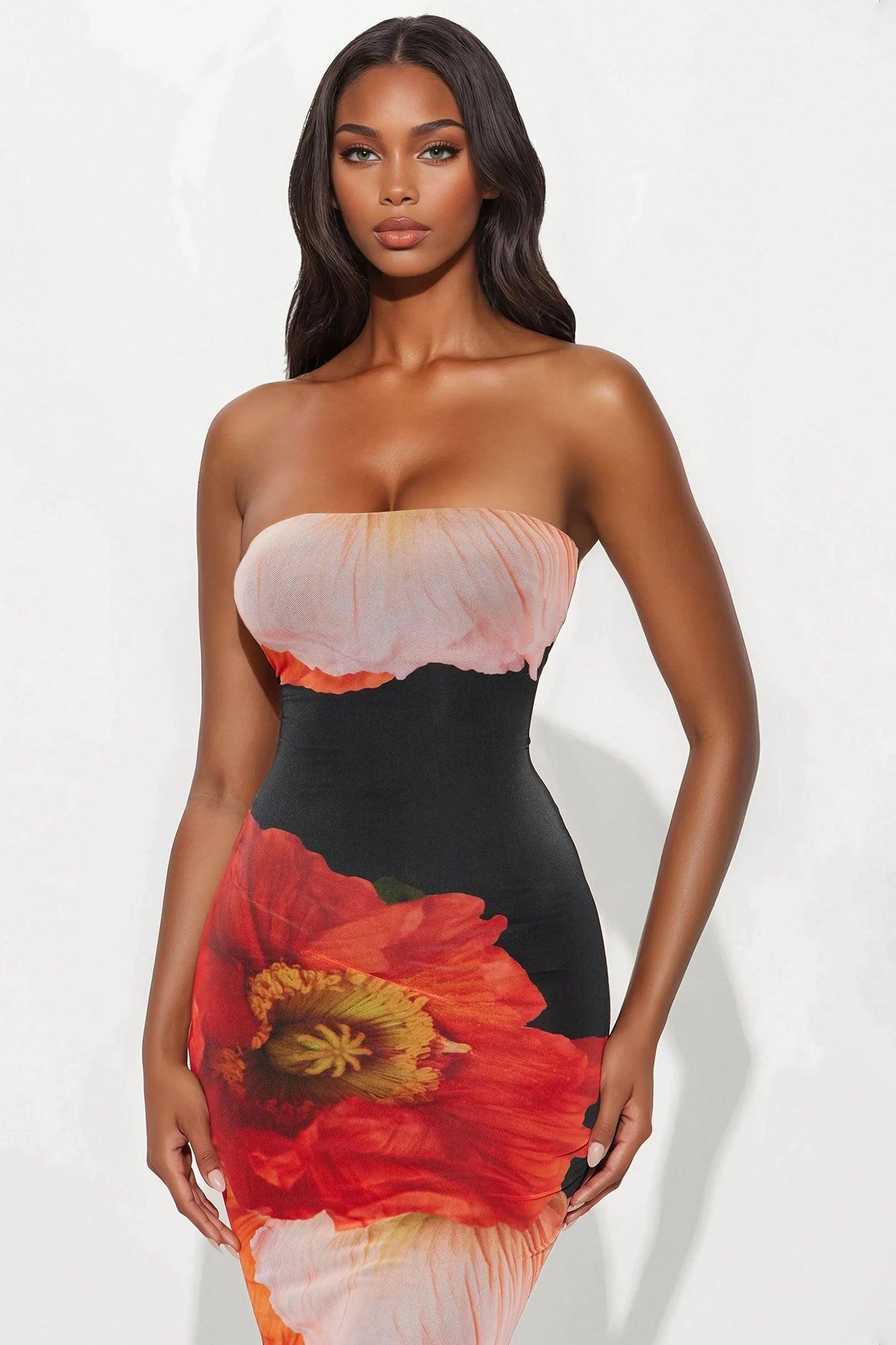 Divine Floral Mesh Maxi Dress - Black/combo Product Image