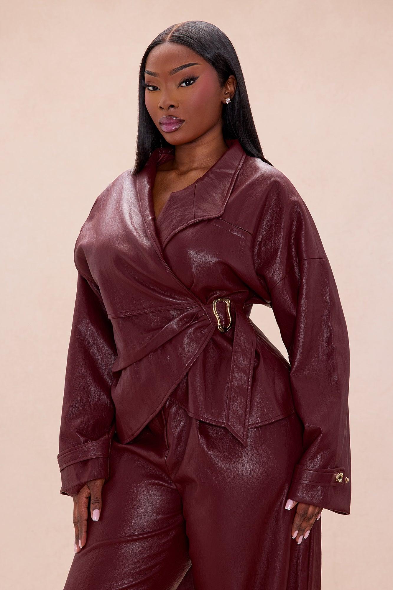 Mariella Faux Leather Jacket - Burgundy Female Product Image