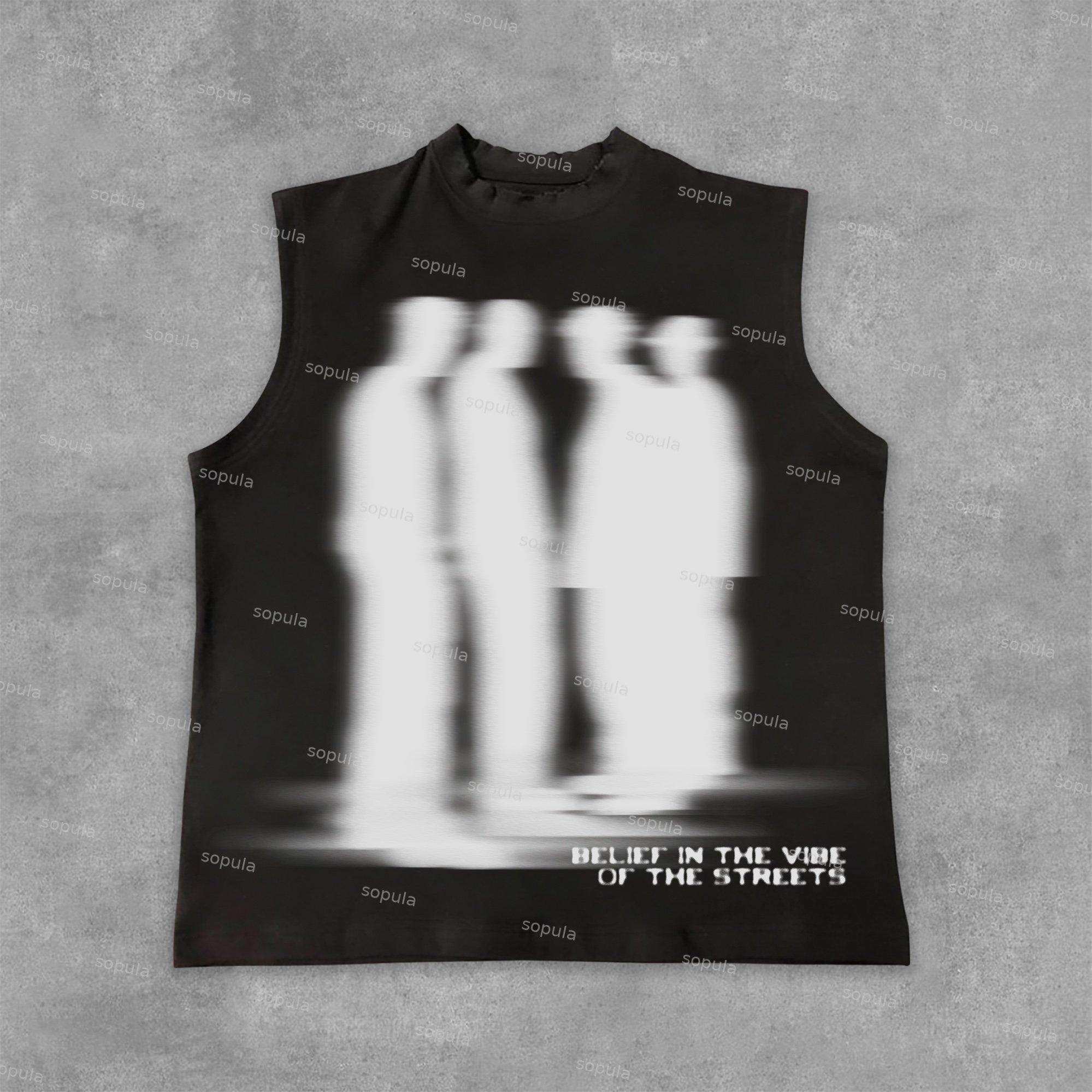 Sopula Street Atmosphere Virtual Shadow Characters Shadow Gaphics Cotton Sleeveless Vest Product Image