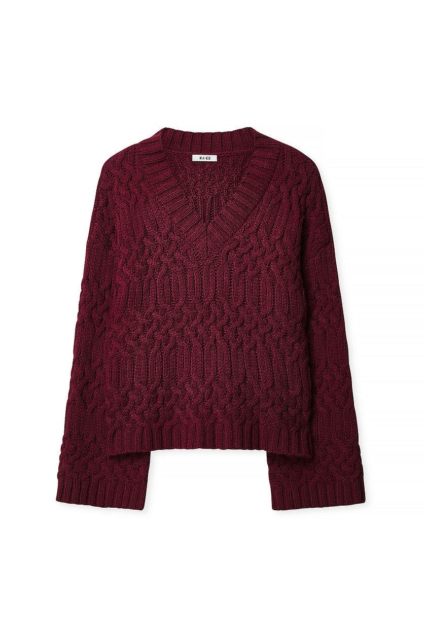 Cable Knitted V-Neck Sweater Product Image