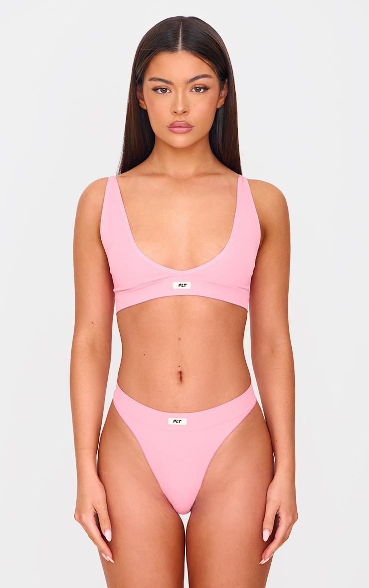 PRETTYLITTLETHING Pink Badge Seamless Thong Product Image