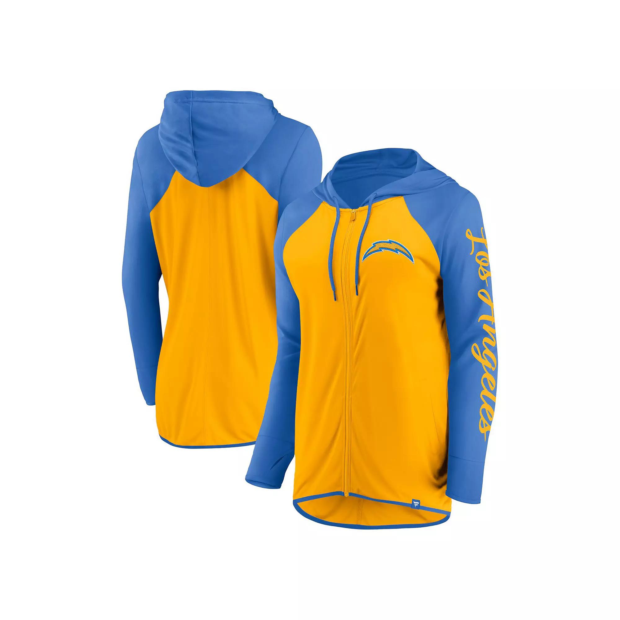 Women's Fanatics Gold/Powder Blue Los Angeles Chargers Script Full-Zip Hoodie, Size: 2XL Product Image