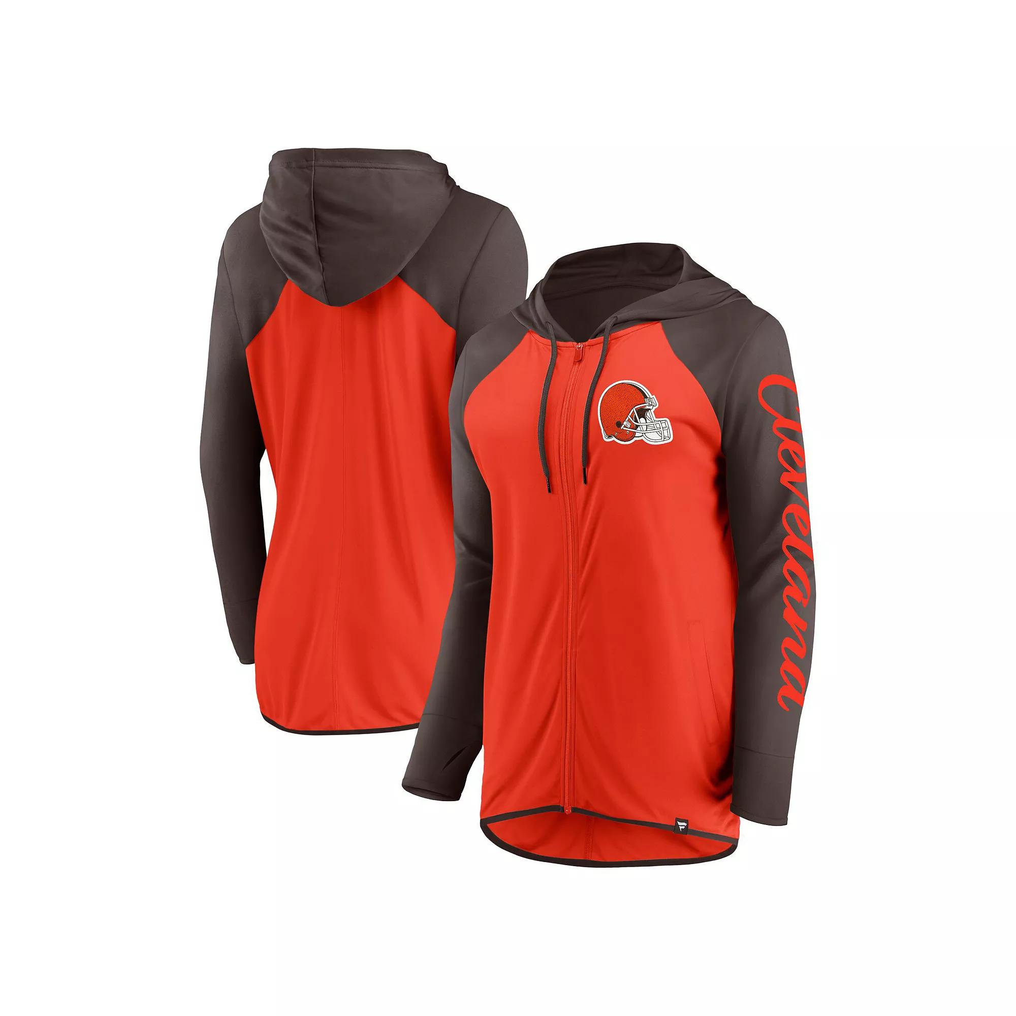 Women's Fanatics Orange/Brown Cleveland Browns Script Full-Zip Hoodie, Size: Medium Product Image