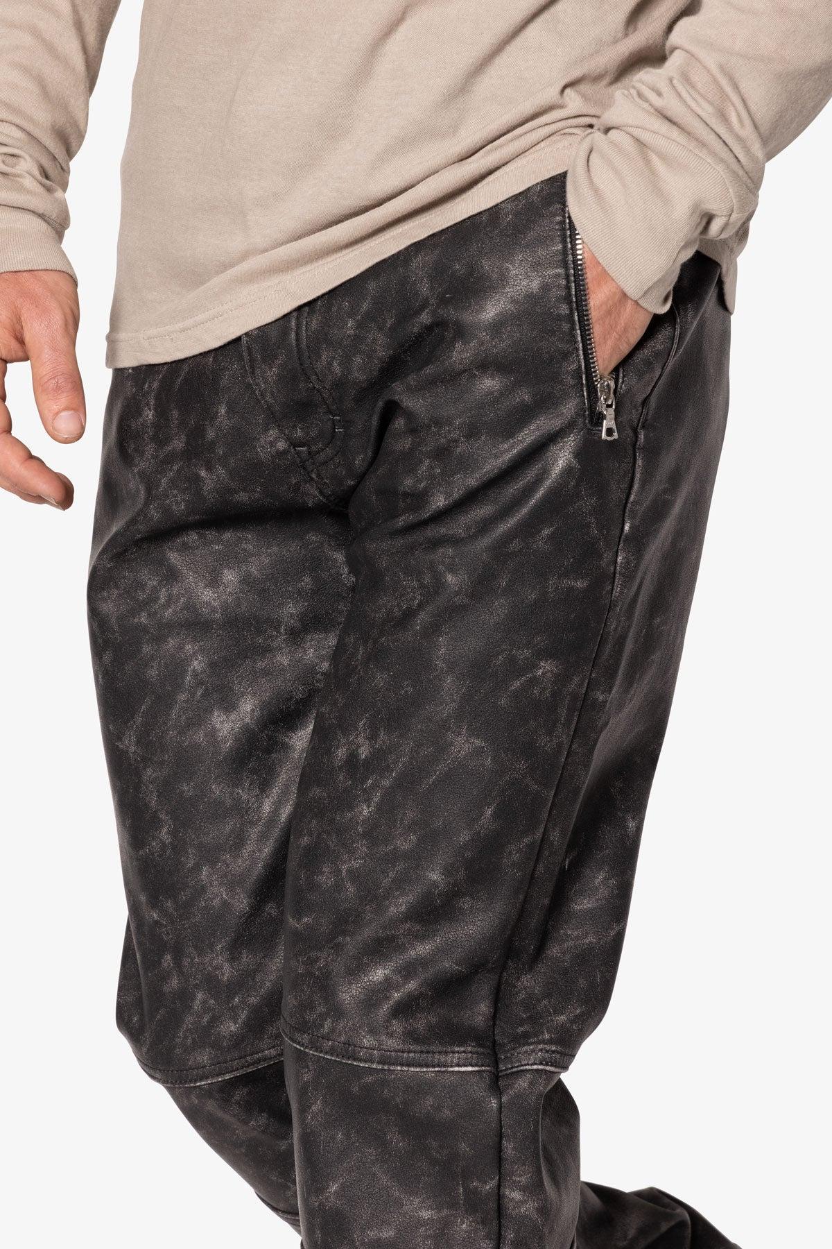 V706 Washed Leather Pants - Black Product Image