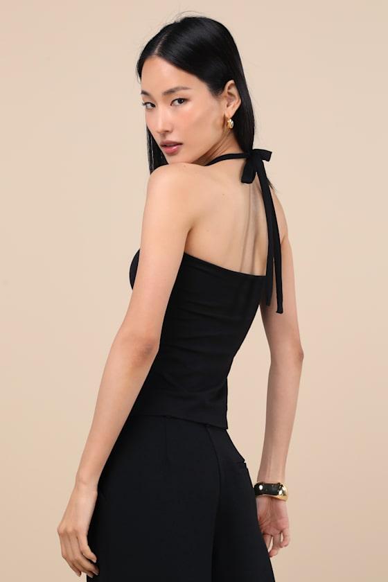 Ikuye Black Ruched Halter Top Product Image