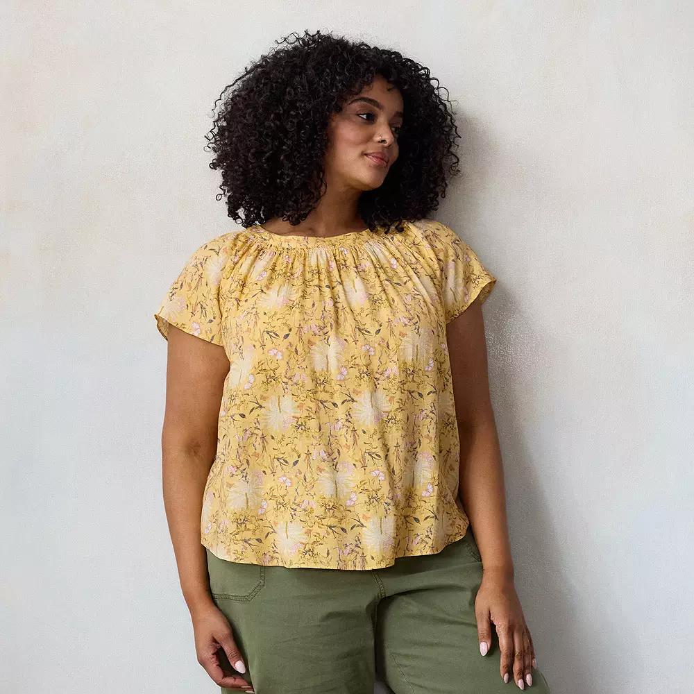 Plus Size LC Lauren Conrad Tie-Front Shirred Neck Top, Women's, Size: 2XL, Yellow Botanica Product Image