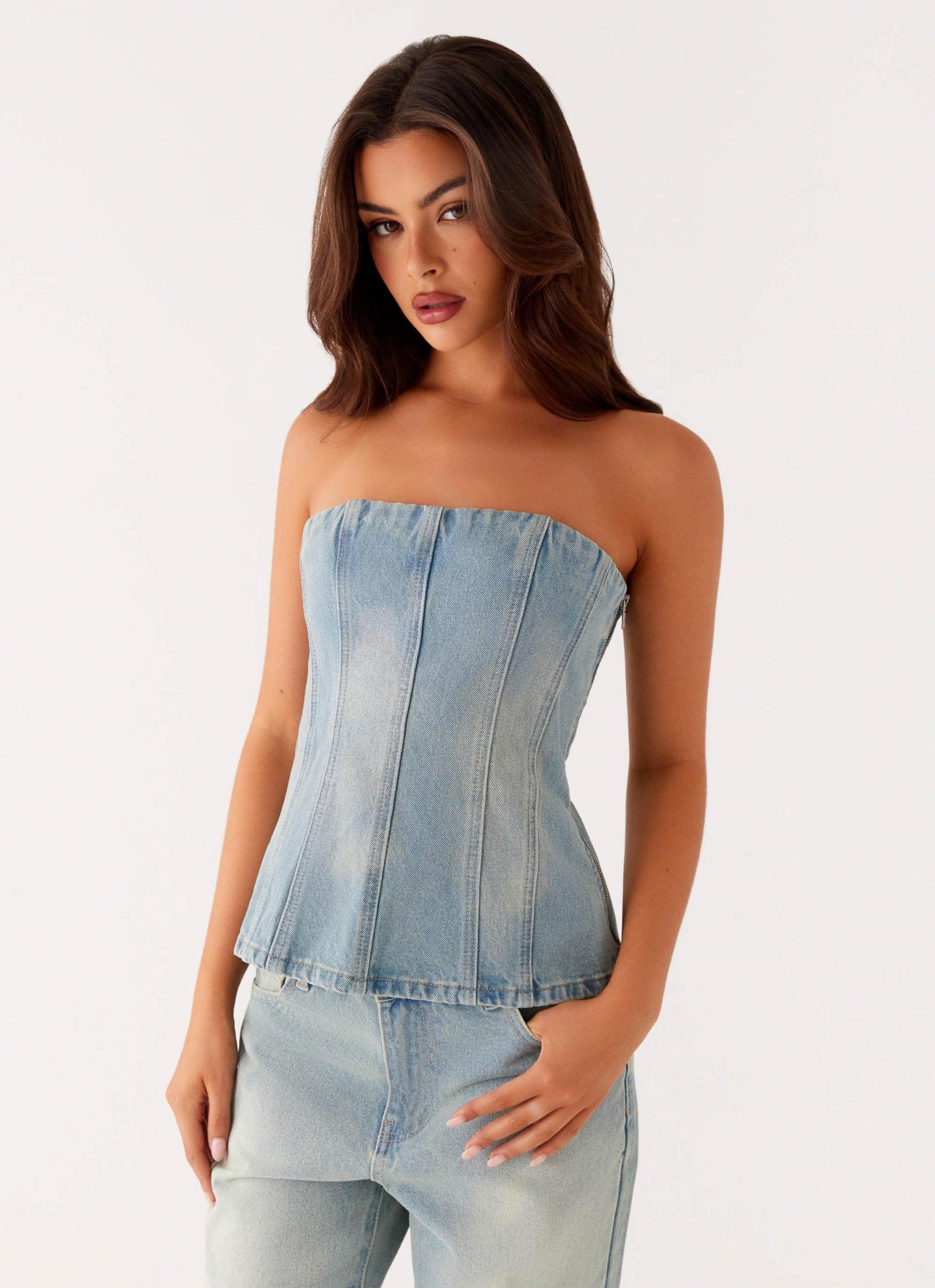Vino Strapless Denim Top - Vintage Denim Product Image