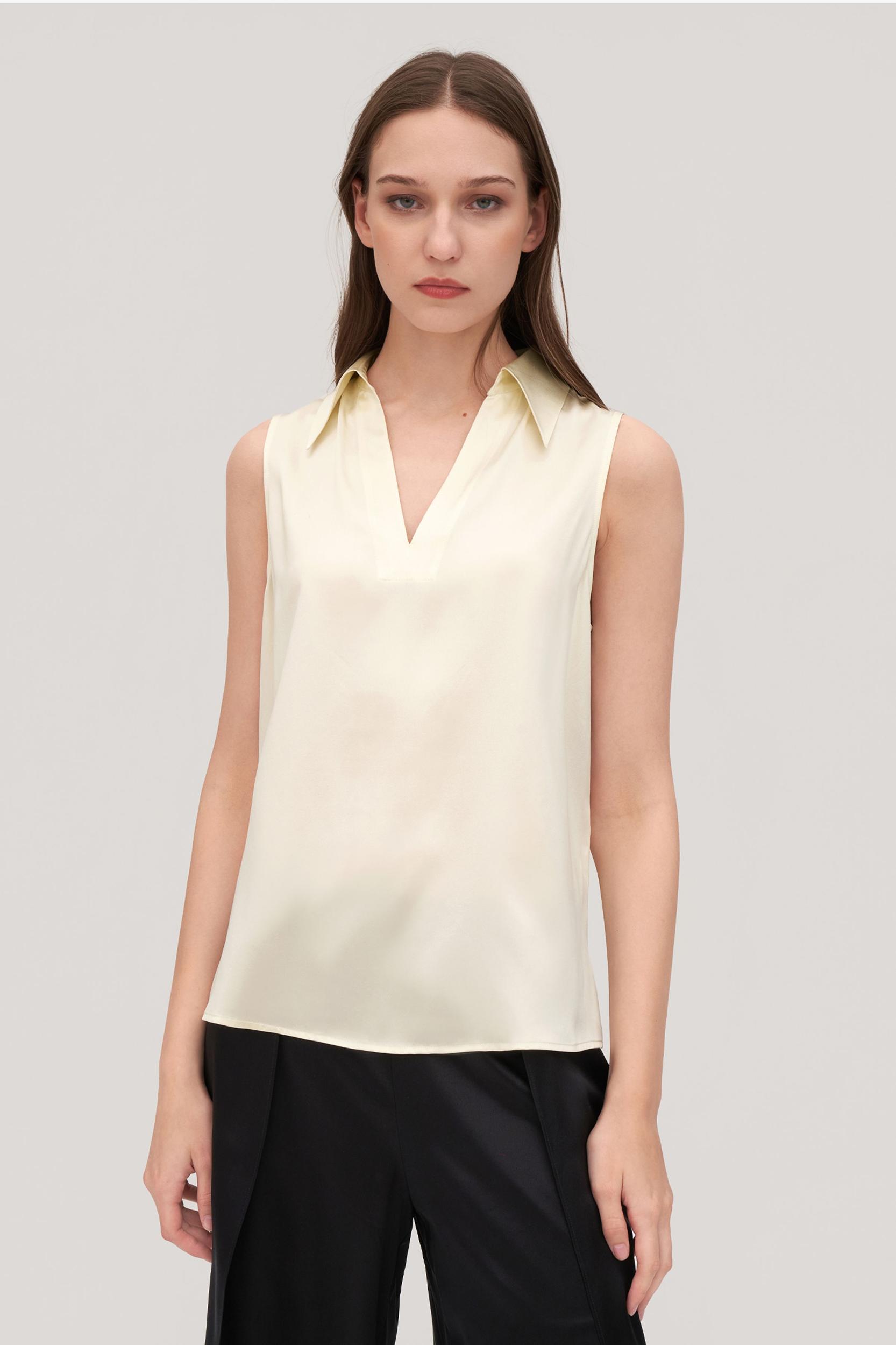 V-Neck Sleeveless Silk Violet Shirt For Women Product Image