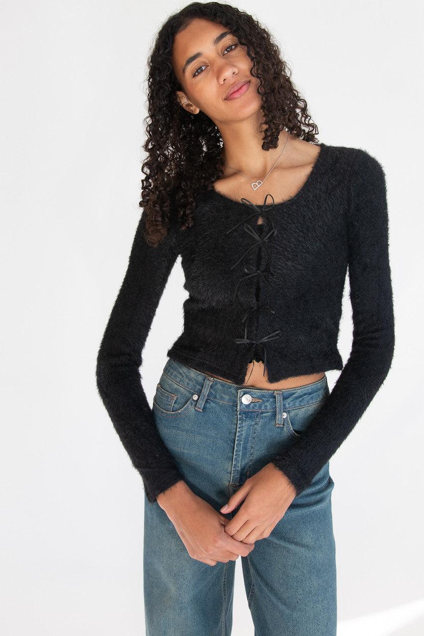 Bow Front Eyelash Cardigan Product Image