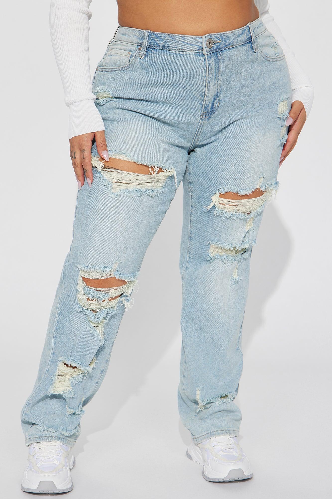 Off The Hook Ripped Straight Leg Jeans - Light Wash Product Image