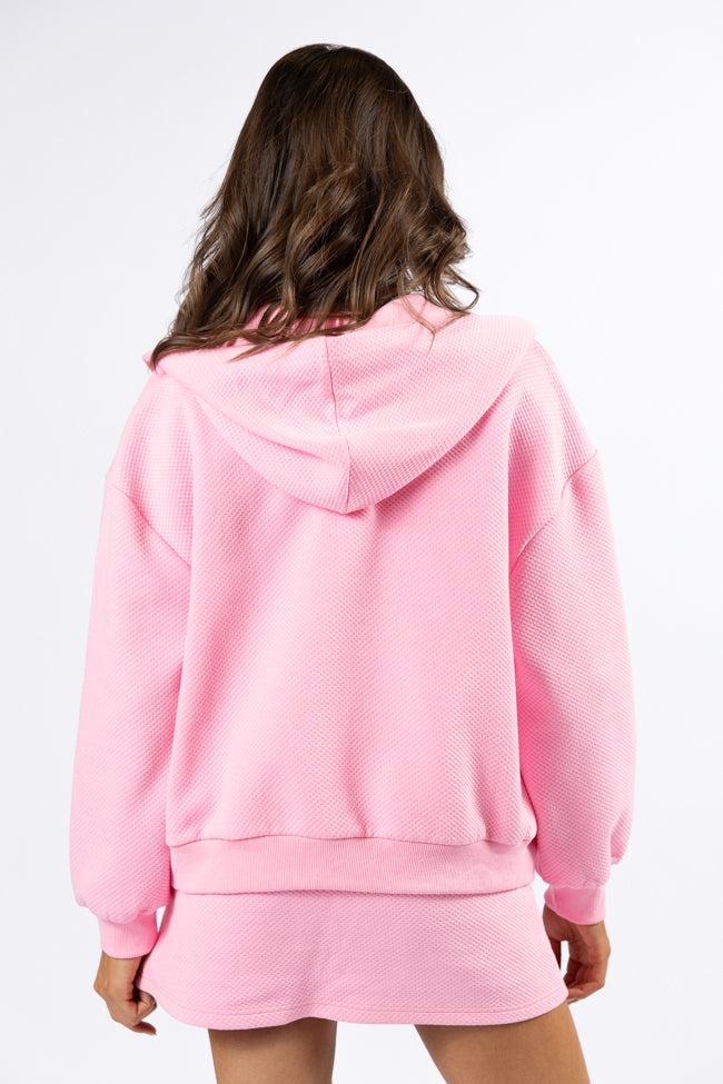 Have It My Way Pink Textured Knit Zip Up Hooded Sweatshirt FINAL SALE Product Image