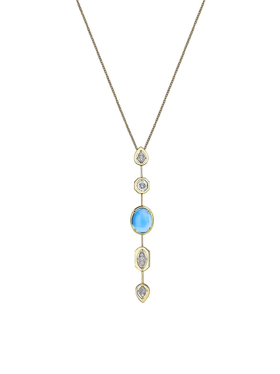 Womens Focus Two-Tone 14K Gold, Blue Topaz & 0.2 TCW Diamond Linear Pendant Necklace Product Image