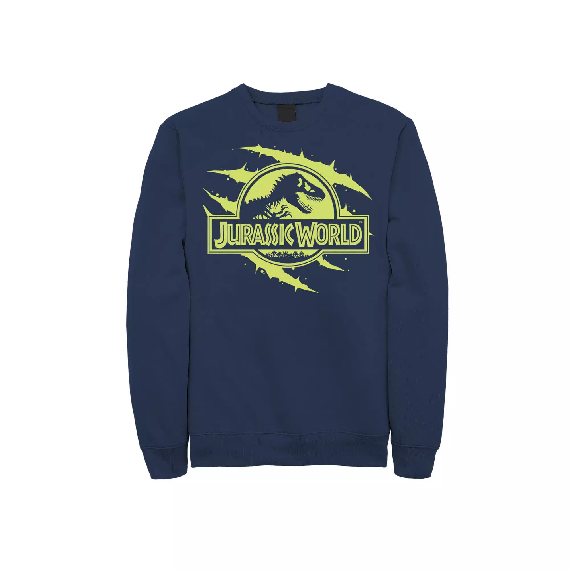 Men's Jurassic World Neon Slash T-Rex Fossil Logo Graphic Fleece Pullover,  Product Image