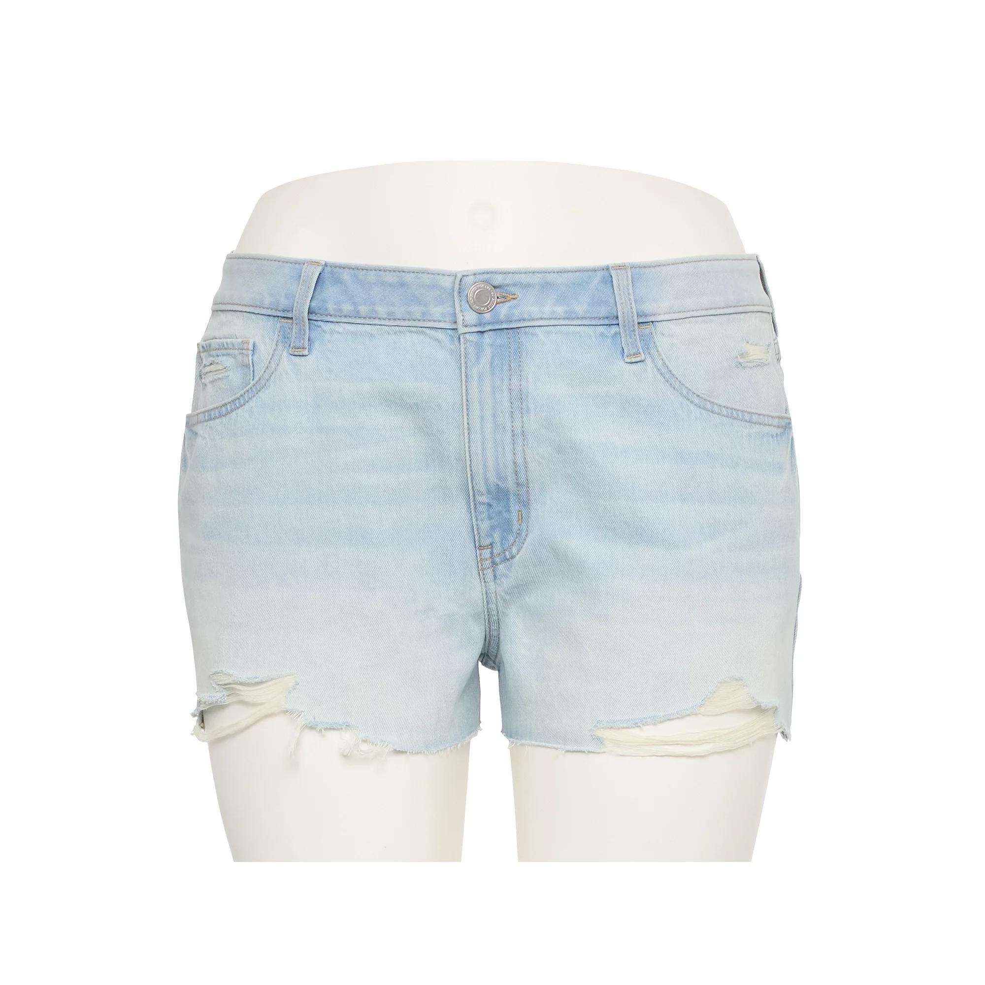 Juniors' Plus Size SO® Mid-Rise Relaxed Jean Shorts, Women's, Size: 20, Light Destructed Product Image