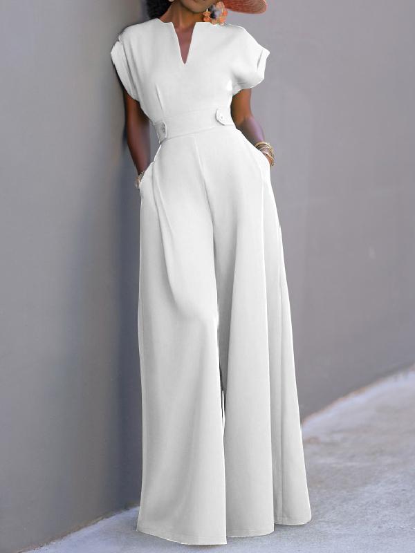 Cap Sleeve Wide Leg Solid Color Jumpsuits Product Image