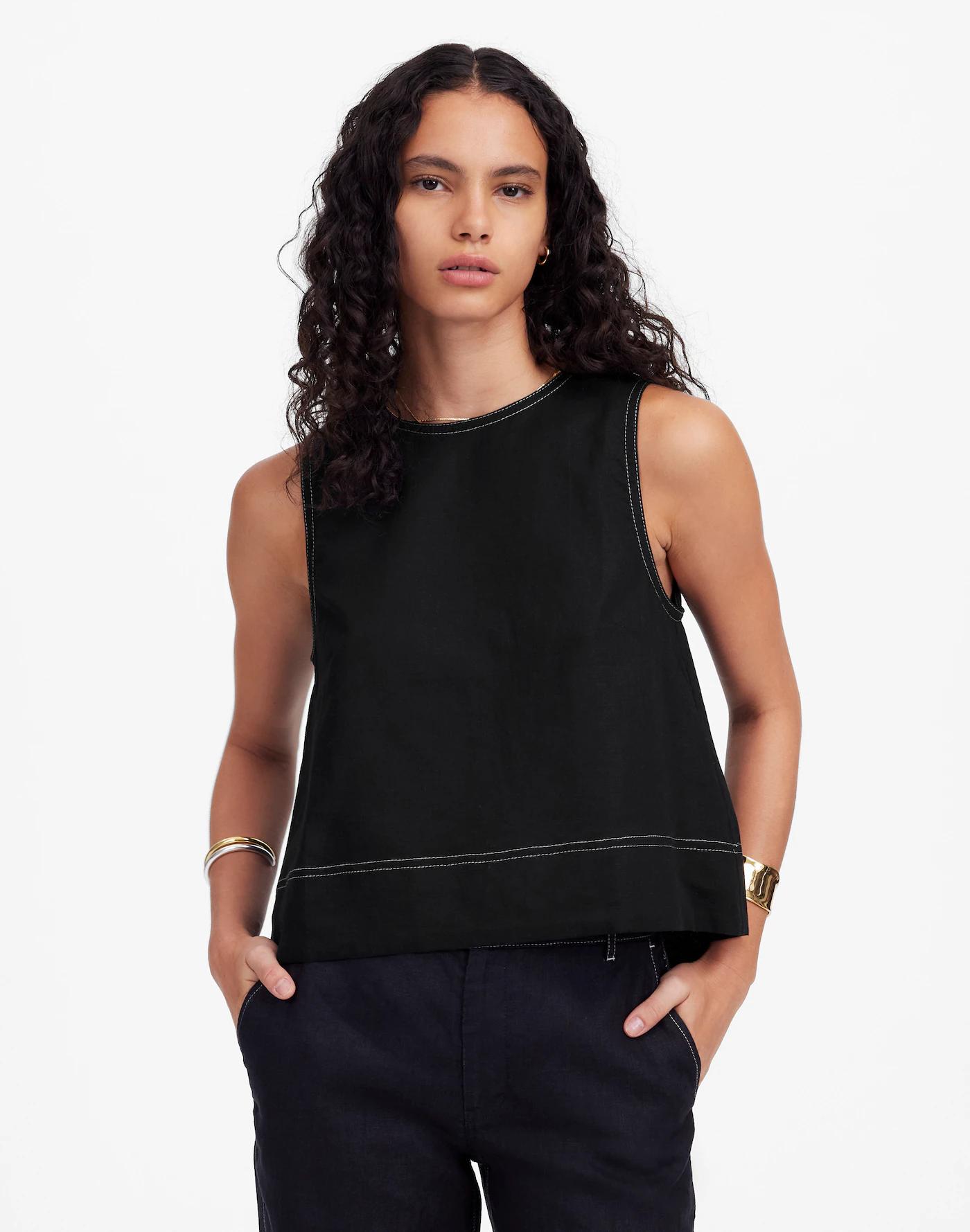 Linen Pleated Shell Top Product Image