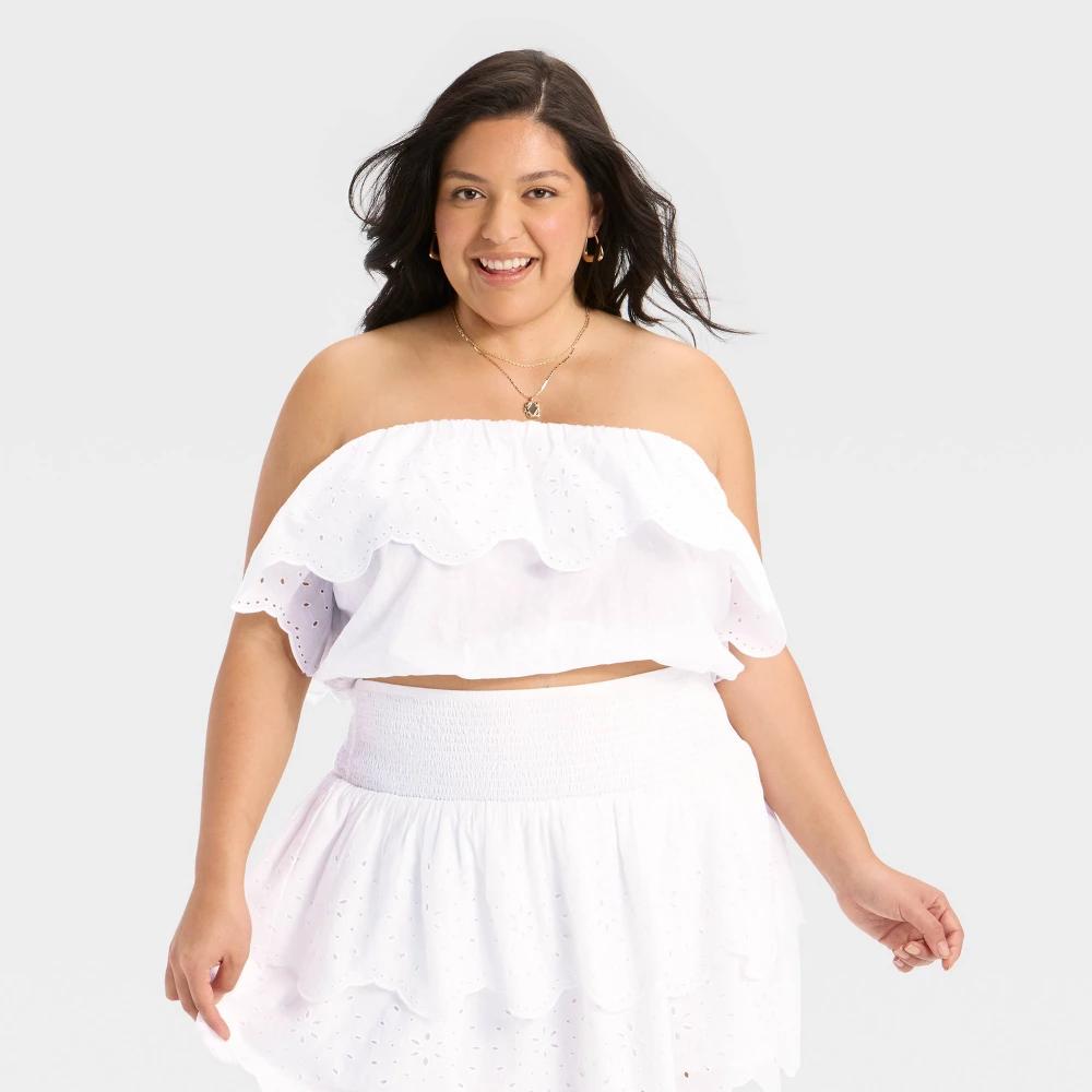 Women's Eyelet Tube Top - Universal Thread™ White Product Image