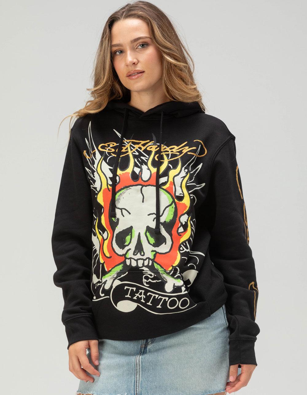 ED HARDY Fire Skull Womens Hoodie - BLACK Product Image