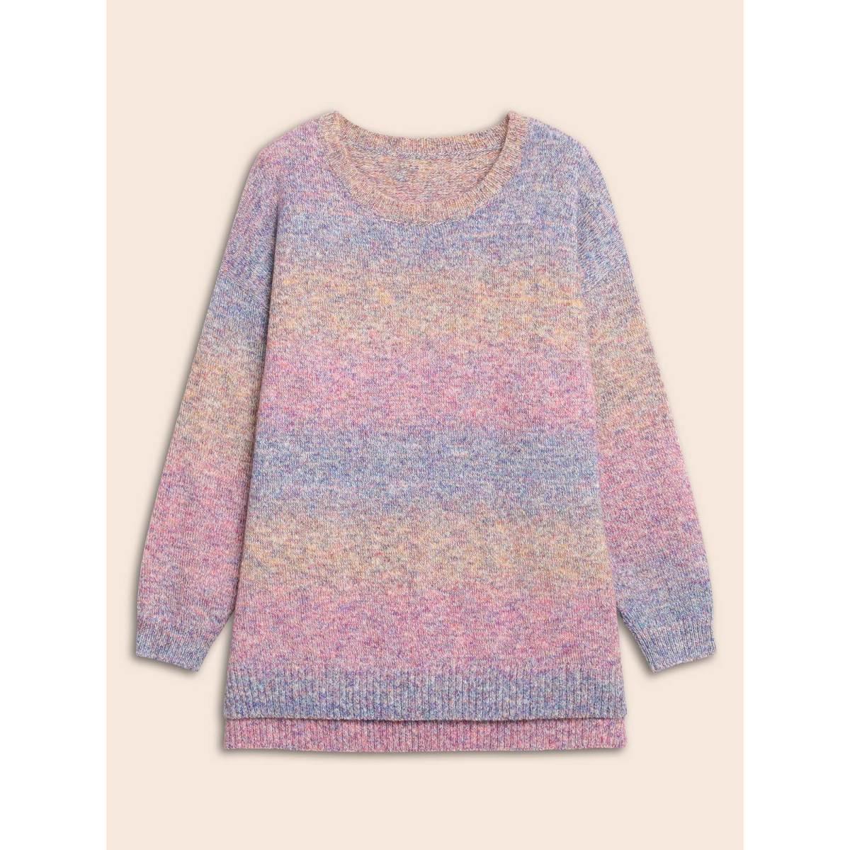 Plus Size Gradient Dyeing Round Neck Slit Hem Pullover Multicolor Women Casual Loose Long Sleeve Round Neck Everyday Pullovers BloomChic 22-24/3X Product Image