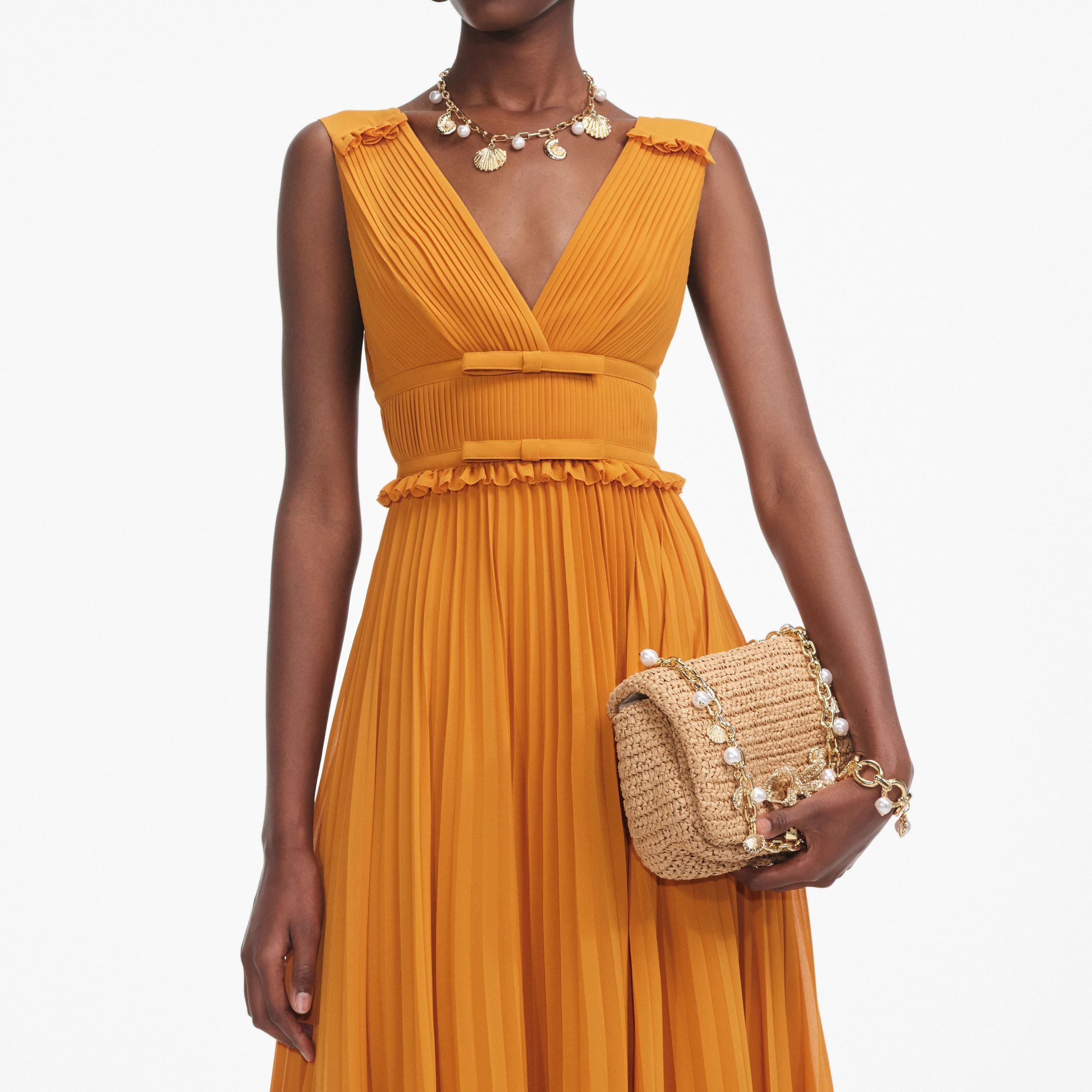 Burnt Orange Chiffon Midi Dress Product Image