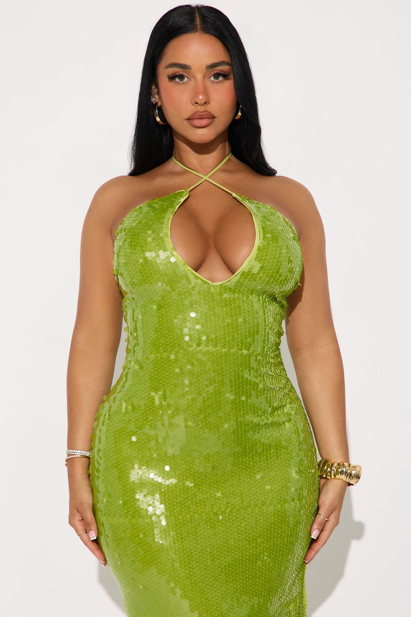 Always Shining Sequin Maxi Dress - Lime Female Product Image