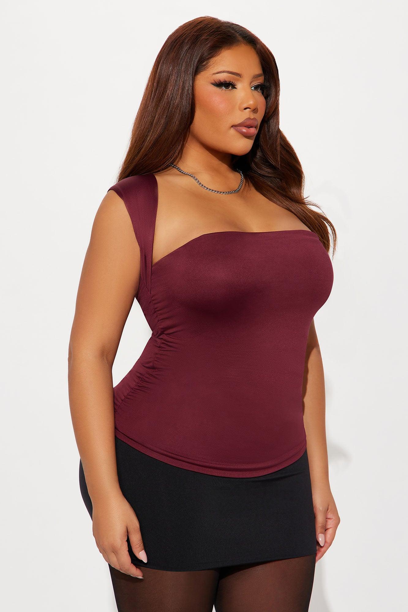 Contour Double Lined Straight Neck Tank Top - Wine Female Product Image