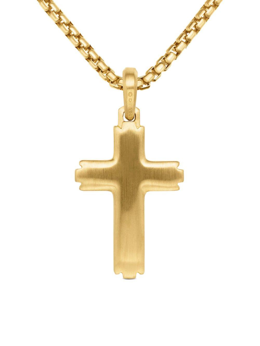 18kt yellow gold Deco Cross diamond pendant (34mm) Product Image