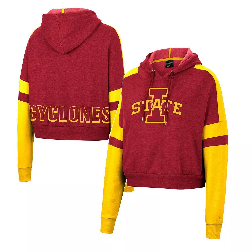 Women's Colosseum Cardinal Iowa State Cyclones Throwback Stripe Arch Logo Cropped Pullover Hoodie, Size: Large, Red Product Image