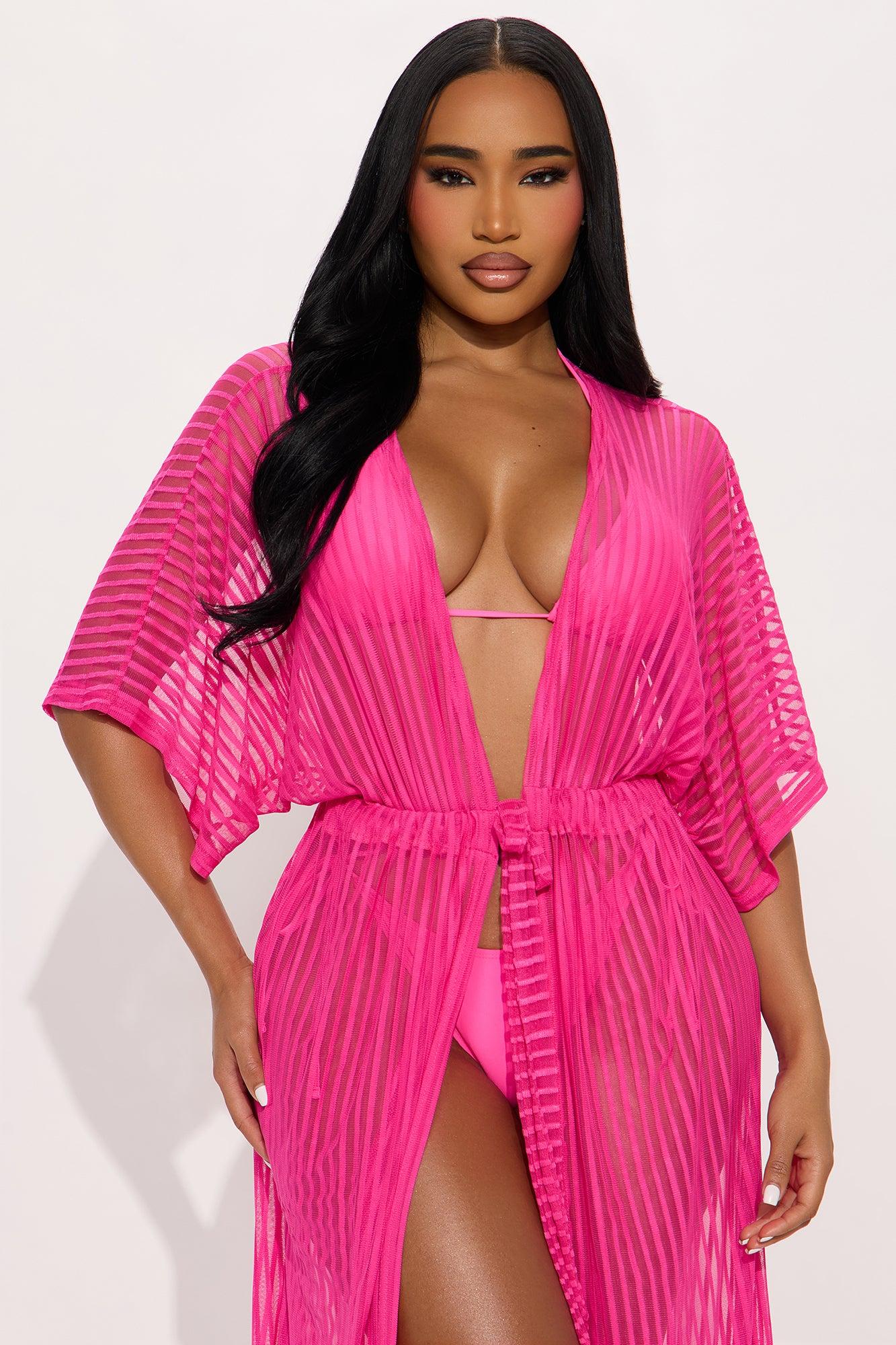 Beach Shade Stripe Cover Up Maxi Kimono - Pink Product Image