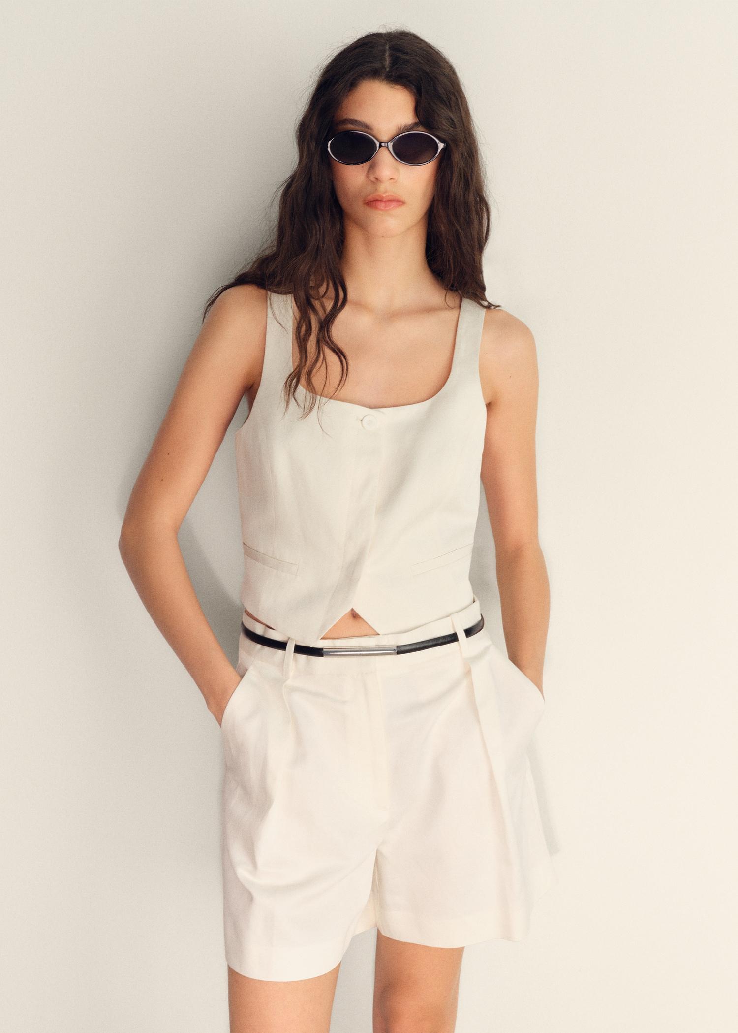 Linen-blend suit bermuda shorts - Women | MANGO USA Product Image