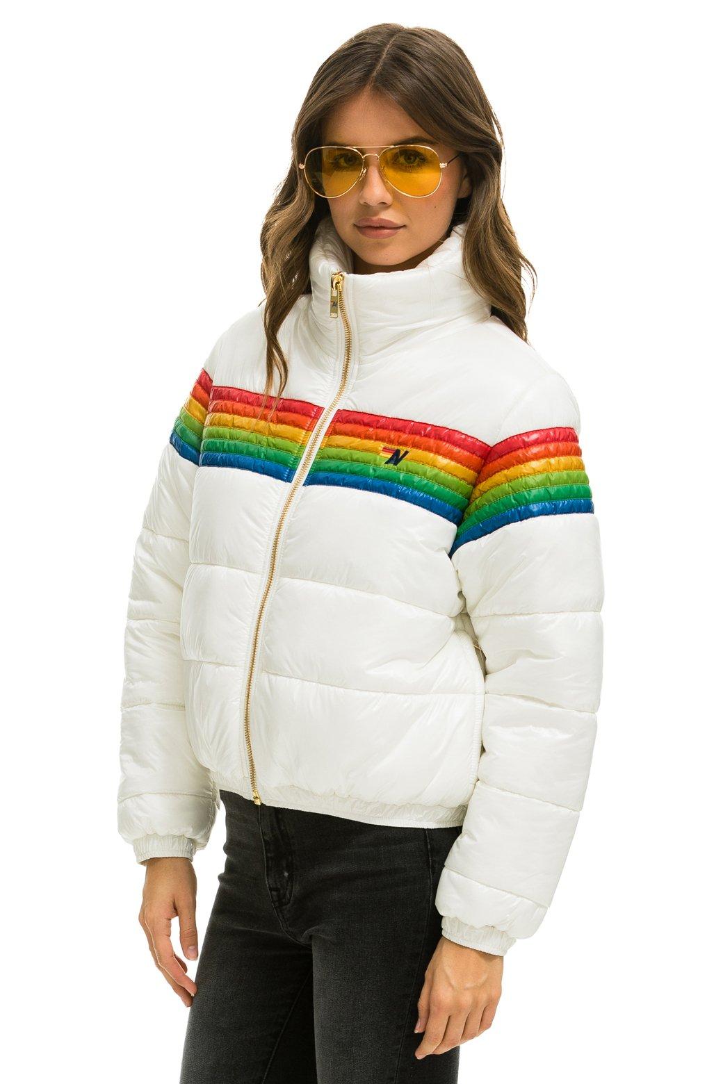 6 STRIPE LUXE APRES PUFFER JACKET - GLOSSY WHITE Female Product Image