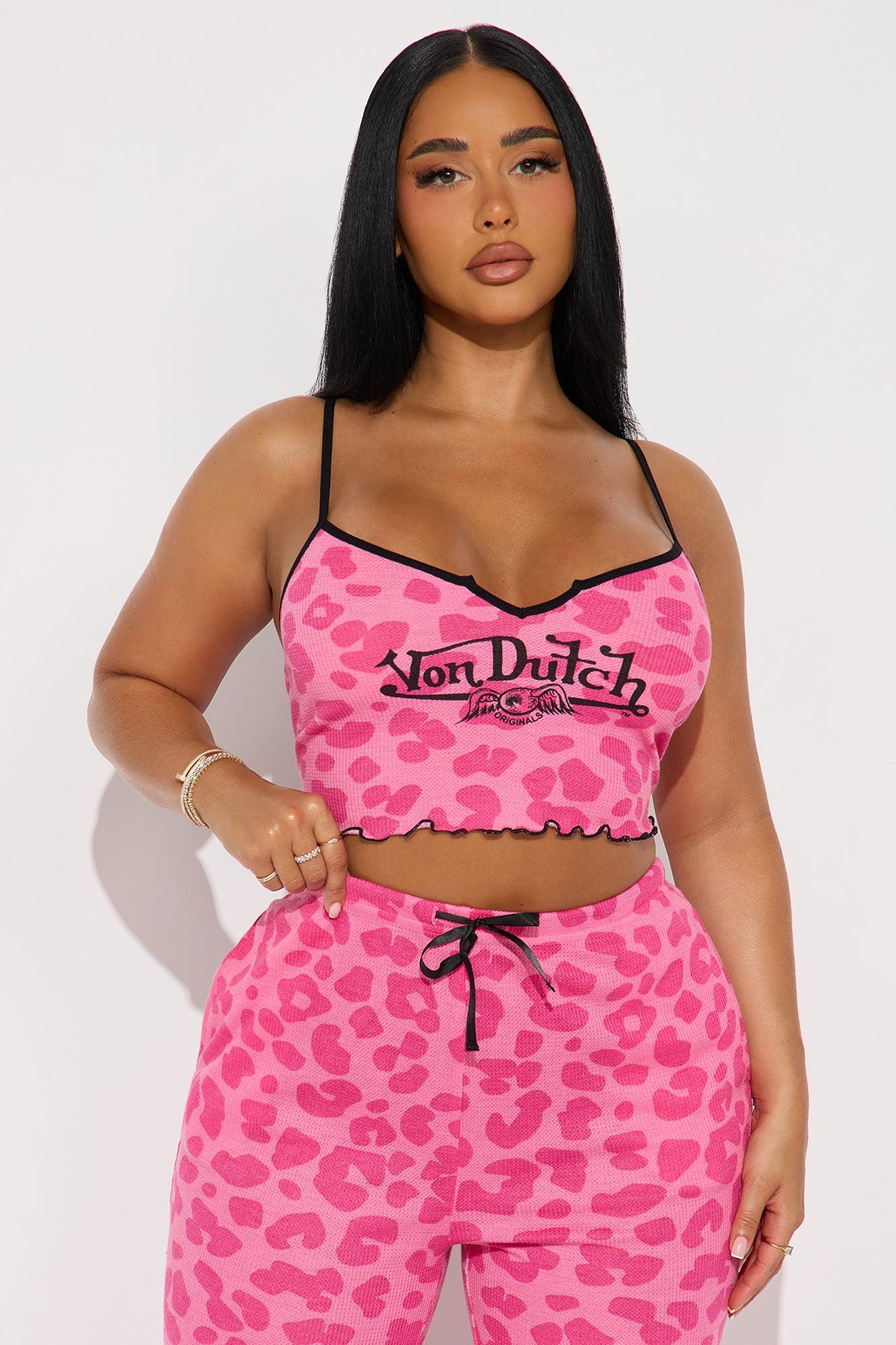 Von Dutch Waffle Cami PJ Pant Set - Hot Pink Product Image